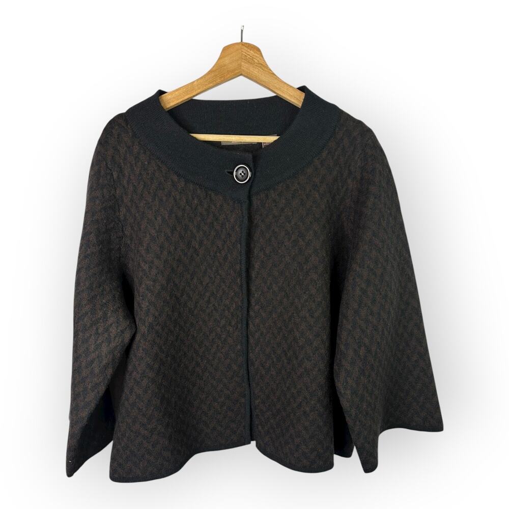 Heather B Womens size 2X Wool Houndstooth Swing Cape Jacket Cardigan Black Brown
